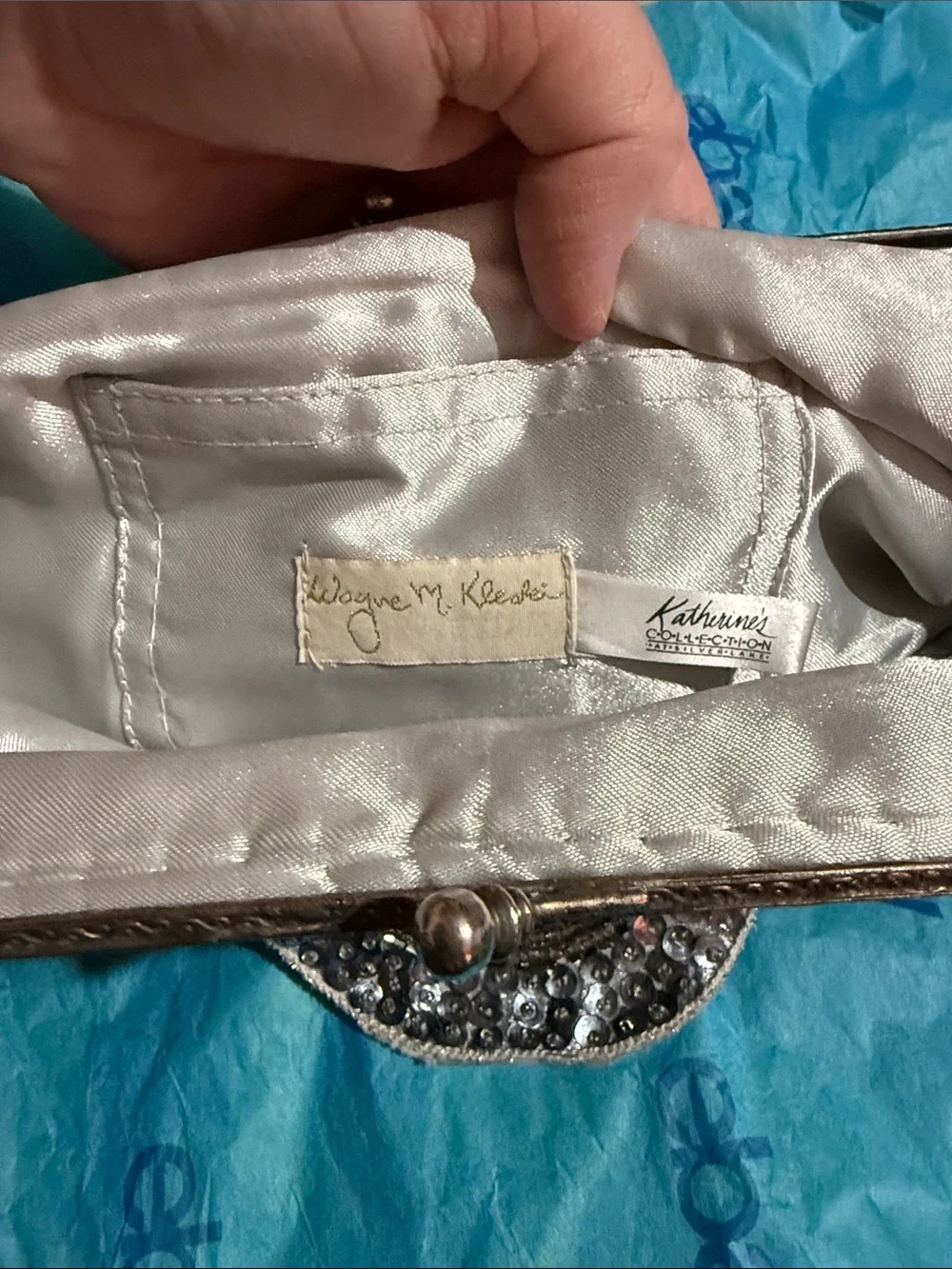 BlueSilver Sequin Beaded Evening Clutch by Katherine’s Collection at Silver Lake